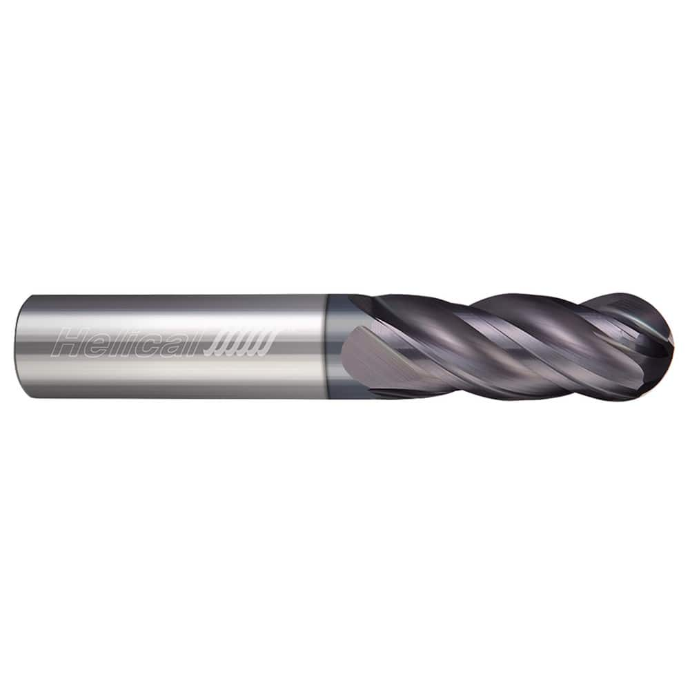 ‎0.093″ Dia. × 1/8″ Shank × 0.14″ DOC × 1-1/2″ OAL, Carbide Uncoated, 4 Flute, 30° Helix, Round, External , Ballnose End Mill