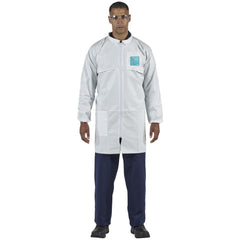 Coat: Liquid & Particulate Biological Hazards, 63 oz Material, Size Small, Microporous Polyethylene Laminate Non-Woven