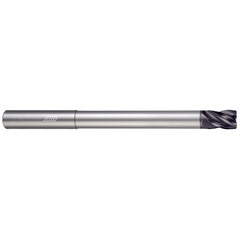 Corner Radius End Mill: 0.5" Dia, 0.6250" LOC, 35 deg Helix, Corner Radius End, Centercutting Series Steels - 4 Flute - Corner Radius - Variable Pitch - Reduced Neck