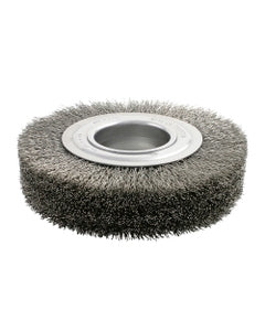 8″ Diameter × 1 3/8″ Width, Stainless Steel, 0.006″ Crimped Bristle, Wheel Brush