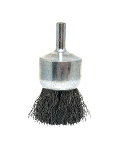 1″ Diameter × 1/4″ Shank Diameter × 7/8″ Trim Length, 0.010″ Crimped Bristle, Carbon Steel, Solid End Brush