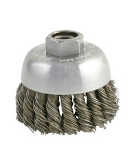 ‎0.02″ Bristle Dia., 2-3/4″ × 1″, 5/8″-11 Arbor Hole, Carbon Steel, Knotted Wire Cable Twist Brush