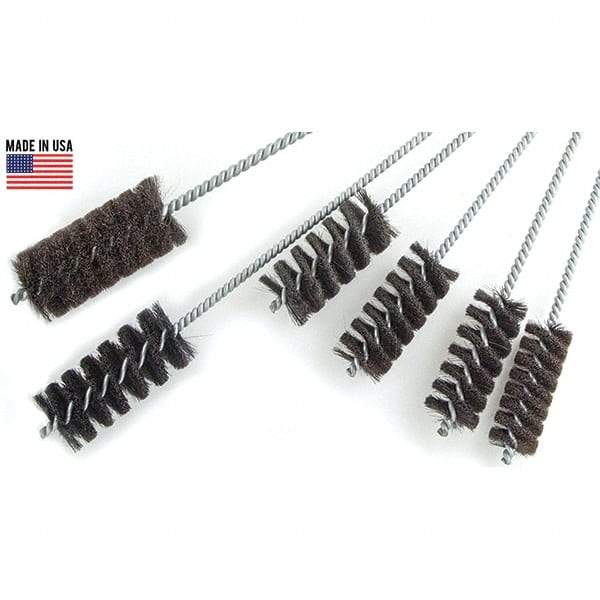 Brush Research Mfg. - 3" Diam Helical Natural Bristle Tube Brush - Single Spiral, 0.012" Filament Diam, 4" Brush Length, 18" OAL, 0.292" Diam Galvanized Steel Shank - Caliber Tooling