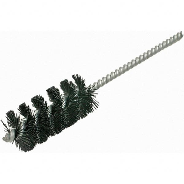 Brush Research Mfg. - 1-3/4" Diam Helical Nylon Tube Brush - Single Spiral, 0.022" Filament Diam, 3" Brush Length, 7" OAL, 0.292" Diam Galvanized Steel Shank - Caliber Tooling