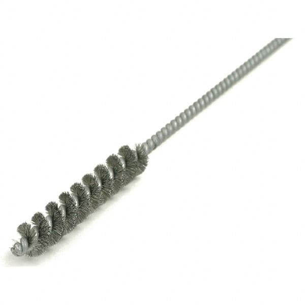 Brush Research Mfg. - 7/16" Diam Helical Steel Tube Brush - Single Spiral, 0.006" Filament Diam, 2-1/2" Brush Length, 12" OAL, 0.168" Diam Galvanized Steel Shank - Caliber Tooling
