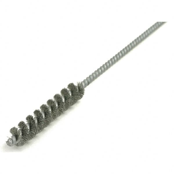 Brush Research Mfg. - 13/32" Diam Helical Steel Tube Brush - Single Spiral, 0.006" Filament Diam, 2-1/2" Brush Length, 12" OAL, 0.168" Diam Galvanized Steel Shank - Caliber Tooling