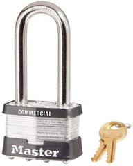 Master Lock - 2-1/2" Shackle Clearance, Keyed Different Padlock - 15/16" Shackle Width, 3/8" Shackle Diam, Laminated Steel - Caliber Tooling