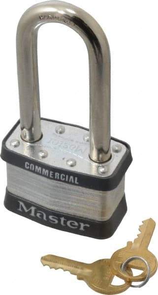 Master Lock - 2-1/2" Shackle Clearance, Keyed Alike Maximum Security Padlock - 3/8" Shackle Diam, Laminated Steel - Caliber Tooling