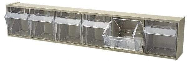 Quantum Storage - 23-5/8" Wide x 4-1/2" High x 3-5/8" Deep, Small Parts Tip Out Stacking Bin Organizer - Polystyrene Frame, 6 Compartments, 3-1/2" Wide x 3-3/4" High x 2-5/8" Deep Bin - Caliber Tooling