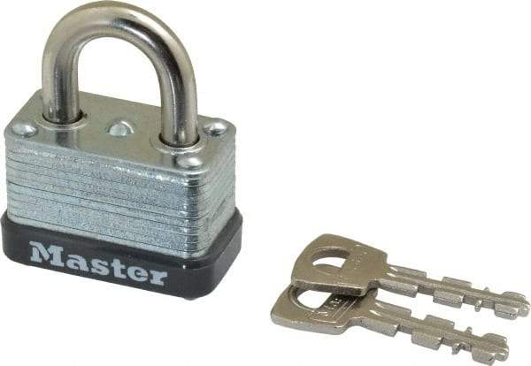 Master Lock - 9/16" Shackle Clearance, Keyed Different Laminated Steel Padlock - 1/4" Shackle Diam, Laminated Steel - Caliber Tooling