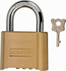 Master Lock - 2" Body Width, 1" Shackle Clearance, Steel & Brass Combination Lock - 5/16" Shackle Diam - Caliber Tooling