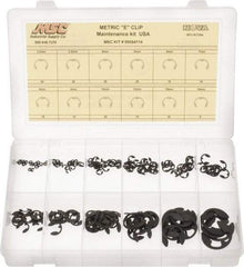 Made in USA - 190 Piece, M2.3 to M19, Steel, E Style External Retaining Ring Assortment - Includes Compartmented Case, Specification Labels - Caliber Tooling