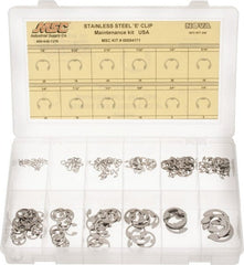 Made in USA - 206 Piece, 1/8 to 7/8", Stainless Steel, E Style External Retaining Ring Assortment - Caliber Tooling