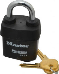 Master Lock - 1-1/8" Shackle Clearance, Keyed Different Pro Series Solid Steel Padlock - 5/16" Shackle Diam, Laminated Steel - Caliber Tooling