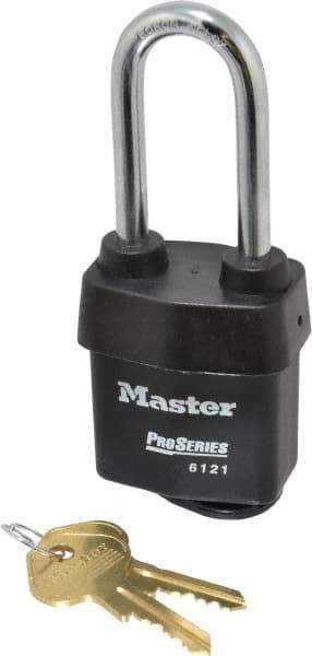 Master Lock - 2-1/2" Shackle Clearance, Keyed Alike Pro Series Solid Steel Padlock - 5/16" Shackle Diam, Laminated Steel - Caliber Tooling