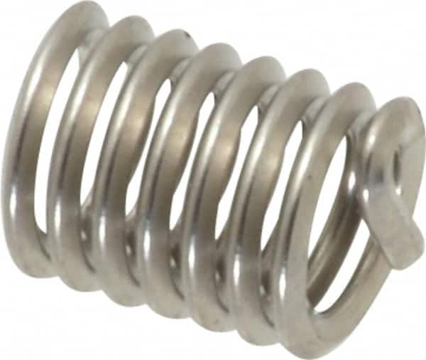 Heli-Coil - #10-24 UNC, 0.38" OAL, Free Running Helical Insert - 7-1/8 Free Coils, Tanged, 304 Stainless Steel, Bright Finish, 2D Insert Length - Exact Industrial Supply