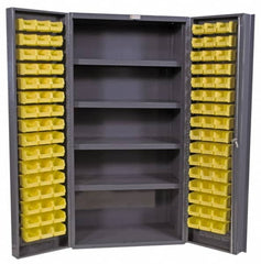 Durham - 4 Shelf 96 Bin Storage Cabinet - Steel, 36" Wide x 24" Deep x 72" High, Gray - Caliber Tooling