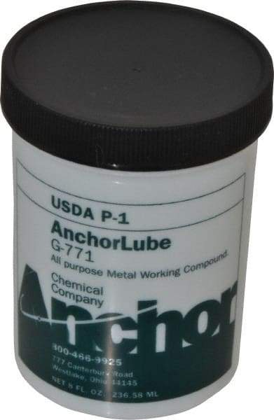 Made in USA - Anchorlube G-771, 1/2 Pt Jar Cutting Fluid - Water Soluble, For Broaching, Counterboring, Drawing, Drilling, Engraving, Fly-Cutting, Hole Extruding, Milling, Piercing, Punching, Sawing, Seat Forming, Spot Facing, Tapping - Caliber Tooling