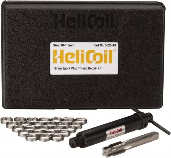 Heli-Coil - 24 Inserts, M18x1.50 Metric Fine, Thread Repair Kit - Includes Drill, Installation Tool and Tap - Exact Industrial Supply