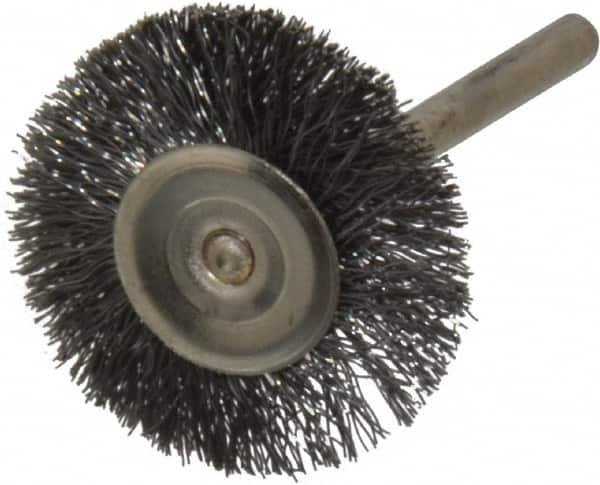 Osborn - 1" OD, 1/8" Shank Diam, Crimped Steel Wheel Brush - 0.005" Filament Diam, 25,000 RPM - Caliber Tooling