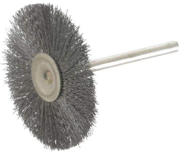 Osborn - 1-1/2" OD, 1/8" Shank Diam, Crimped Steel Wheel Brush - 0.005" Filament Diam, 25,000 RPM - Caliber Tooling