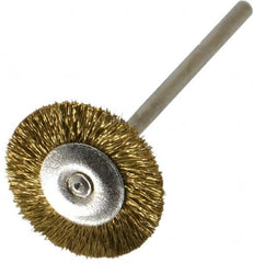 Osborn - 3/4" OD, 3/32" Shank Diam, Crimped Brass Wheel Brush - 0.005" Filament Diam, 25,000 RPM - Caliber Tooling