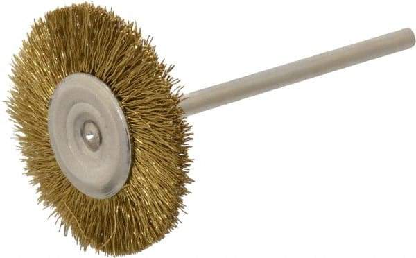 Osborn - 1" OD, 3/32" Shank Diam, Crimped Brass Wheel Brush - 0.005" Filament Diam, 25,000 RPM - Caliber Tooling