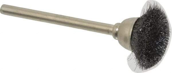 Osborn - 9/16" Diam, 1/8" Shank Straight Wire Steel Cup Brush - 0.003" Filament Diam, 25,000 Max RPM - Caliber Tooling