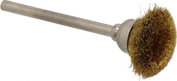 Osborn - 9/16" Diam, 1/8" Shank Straight Wire Brass Cup Brush - 0.003" Filament Diam, 25,000 Max RPM - Caliber Tooling