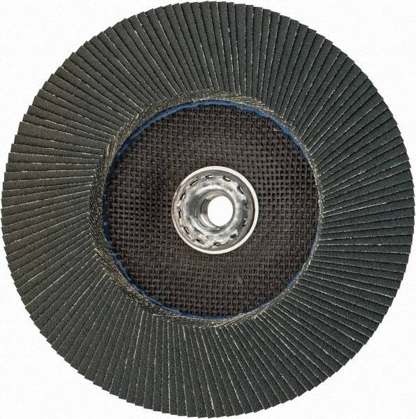 Weiler - 80 Grit, 7" Disc Diam, 5/8-11 Center Hole, Type 27 Zirconia Alumina Flap Disc - 8,600 Max RPM, Phenolic Backing, Arbor Attaching System, Coated - Caliber Tooling