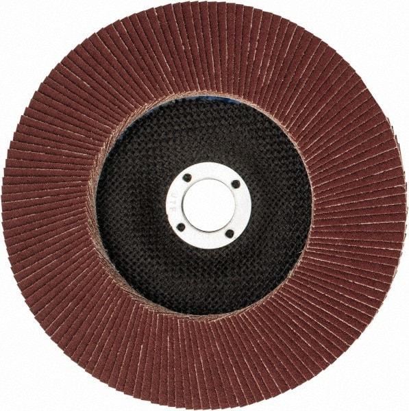 Weiler - 80 Grit, 7" Disc Diam, 7/8" Center Hole, Type 27 Aluminum Oxide Flap Disc - 8,600 Max RPM, Phenolic Backing, Arbor Attaching System, Coated - Caliber Tooling