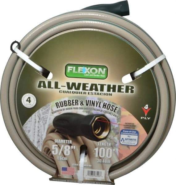 Made in USA - 100' Long All Weather Hose - 5/8" Diam, 3/4" GHT, Rubber/Vinyl, 300 psi, All Season, Green - Caliber Tooling