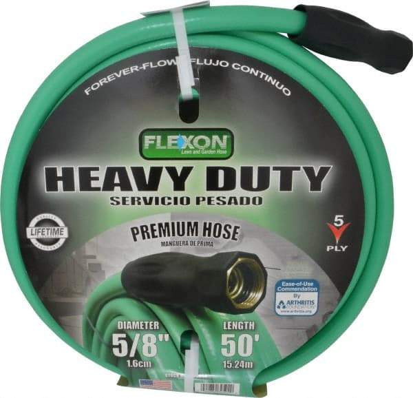 Made in USA - 50' Long Forever Hose - 5/8" Diam, 3/4" GHT, Rubber/Vinyl, 340 psi, All Season, Green - Caliber Tooling