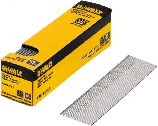 DeWALT - 18 Gauge 1-1/4" Long Brad Nails for Power Nailers - Steel, Bright Finish, Smooth Shank, Straight Stick Collation, Brad Head, Chisel Point - Caliber Tooling