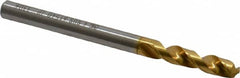 OSG - 4.0005mm 130° Spiral Flute Vanadium High Speed Steel Screw Machine Drill Bit - TiN Finish, Right Hand Cut, 22mm Flute Length, 54mm OAL, Faceted Point, Straight Shank - Caliber Tooling