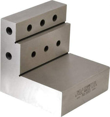 Starrett - 3" Wide x 3" Deep x 3" High Steel Precision-Ground Angle Plate - Stepped Plate, Machined Holes on Surface, Open End, Single Plate - Caliber Tooling