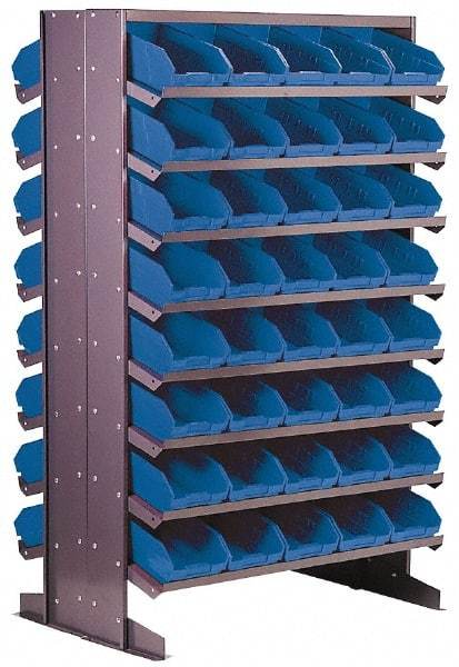 Quantum Storage - 24" Deep x 36" Wide x 60" High, Steel Floor Rack - 2 Sides, 64 Blue Plastic Bins, 36" Bin Width x 60" Bin Height x 24" Bin Depth - Caliber Tooling