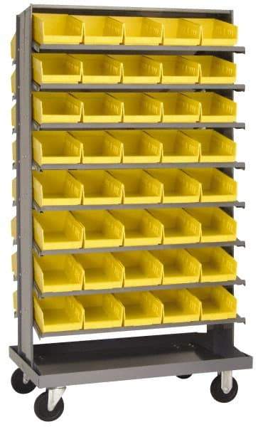 Quantum Storage - 27" Deep x 38" Wide x 64" High, Steel Floor Rack - 2 Sides, 80 Yellow Plastic Bins, 6-5/8" Bin Width x 4" Bin Height x 11-7/8" Bin Depth - Caliber Tooling