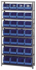 Quantum Storage - 12" Deep x 36" Wide x 75" High, Steel Open Hopper Storage Unit - 7/8 Shelves, 28 Yellow Plastic Bins, 8-1/4" Bin Width x 7" Bin Height x 11" Bin Depth - Caliber Tooling