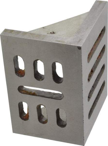 Interstate - 4-1/2" Wide x 3" Deep x 3-1/2" High Cast Iron Partially Machined Angle Plate - Slotted Plate, Through-Slots on Surface, Webbed, Single Plate - Caliber Tooling