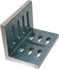 Interstate - 7" Wide x 4-1/2" Deep x 5-1/2" High Cast Iron Partially Machined Angle Plate - Slotted Plate, Through-Slots on Surface, Open End, Single Plate - Caliber Tooling