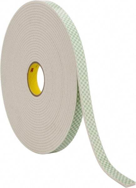 3M - 1" x 18 Yd Acrylic Adhesive Double Sided Tape - 1/4" Thick, Off-White, Urethane Foam Liner, Continuous Roll, Series 4004 - Caliber Tooling