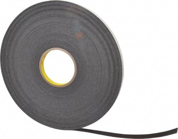 3M - 1/2" x 36 Yd Rubber Adhesive Double Sided Tape - 1/16" Thick, Black, Polyethylene Foam Liner, Continuous Roll, Series 4466B - Caliber Tooling