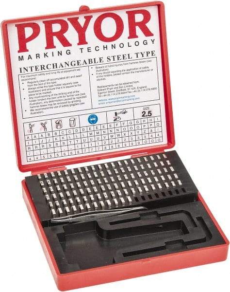 Pryor - 112 Piece, 3/32 Inch Character, Steel Type Set - 12 Character Capacity - Caliber Tooling