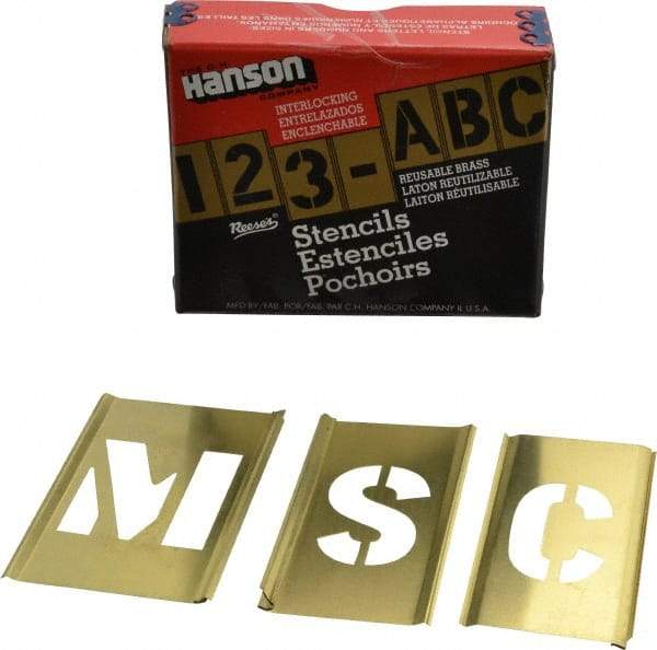 C.H. Hanson - 33 Piece, 1-1/2 Inch Character Size, Brass Stencil - Contains Letter Set - Caliber Tooling