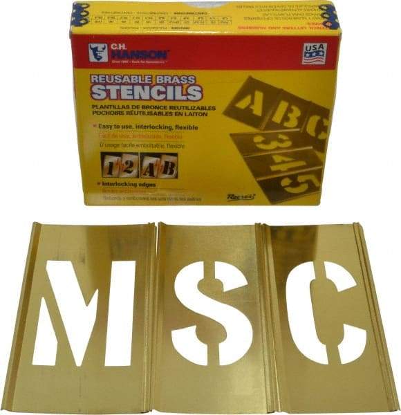 C.H. Hanson - 33 Piece, 2-1/2 Inch Character Size, Brass Stencil - Contains Letter Set - Caliber Tooling