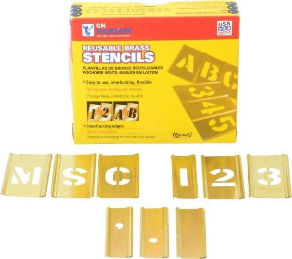 C.H. Hanson - 92 Piece, 1 Inch Character Size, Brass Stencil - Contains Three A Fonts - Caliber Tooling