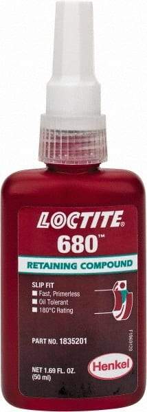 Loctite - 50 mL Bottle, Green, High Strength Liquid Retaining Compound - Series 680, 24 hr Full Cure Time, Heat Removal - Caliber Tooling