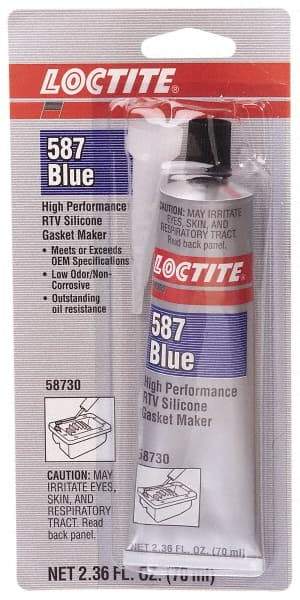 Loctite - 70 mL Tube Blue RTV Silicone Gasket Sealant - 500°F Max Operating Temp, 30 min Tack Free Dry Time, 24 hr Full Cure Time, Series 587 - Caliber Tooling