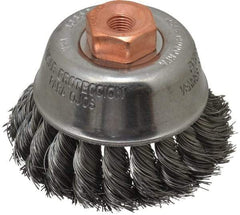 Osborn - 2-3/4" Diam, 3/8-24 Threaded Arbor, Steel Fill Cup Brush - 0.014 Wire Diam, 14,000 Max RPM - Caliber Tooling